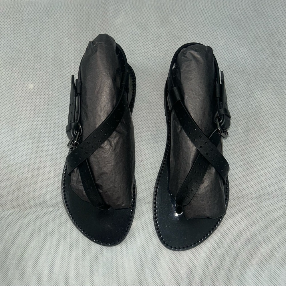 The Kooples black leather strappy flat sandals NIB